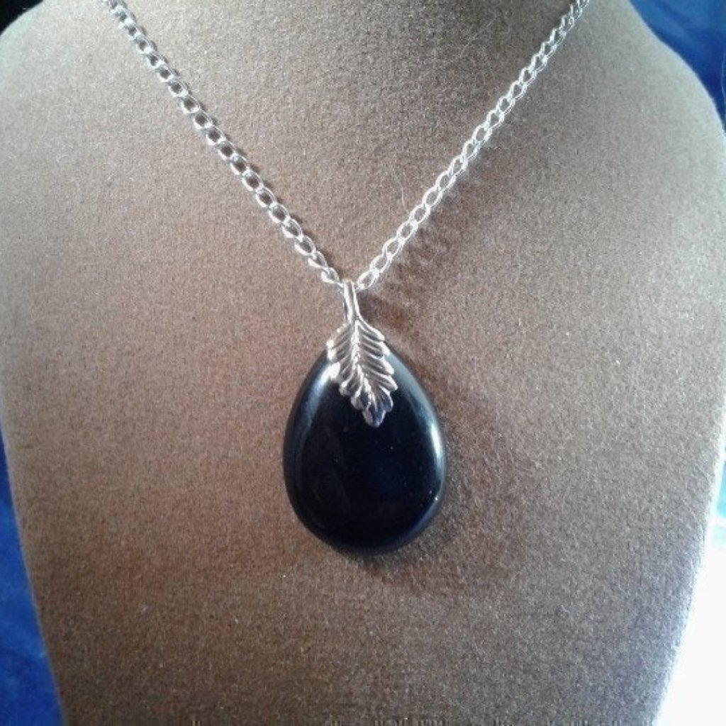 Black Obsidian Cabochon Pendant Z323 23$